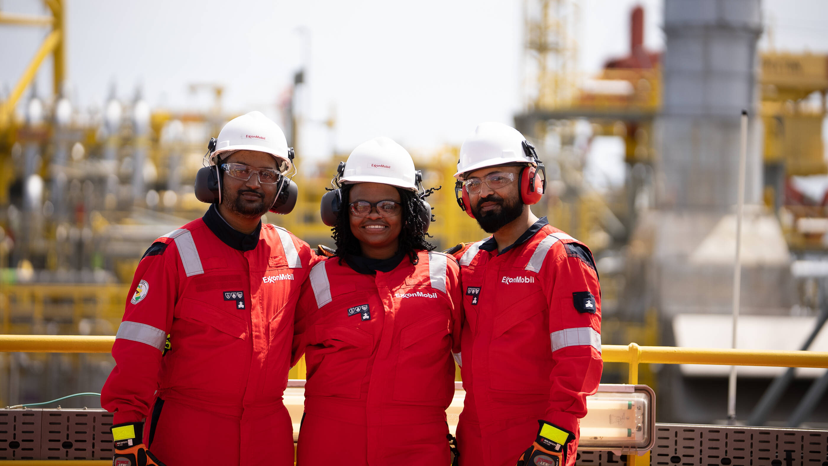 ExxonMobil workers in safety gear